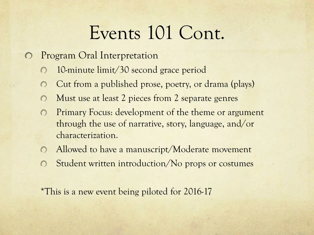 events 101 cont 1