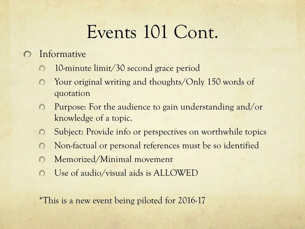events 101 cont 2