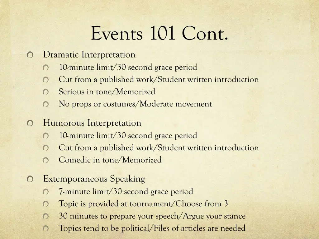 events 101 cont dramatic interpretation 10 minute