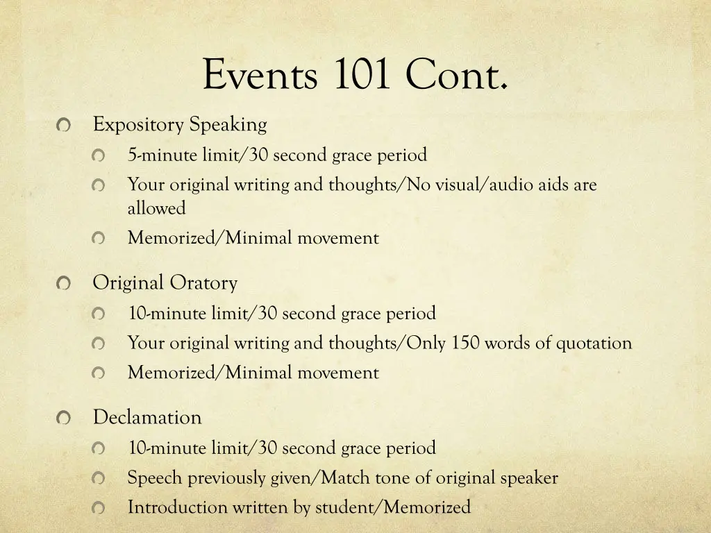 events 101 cont