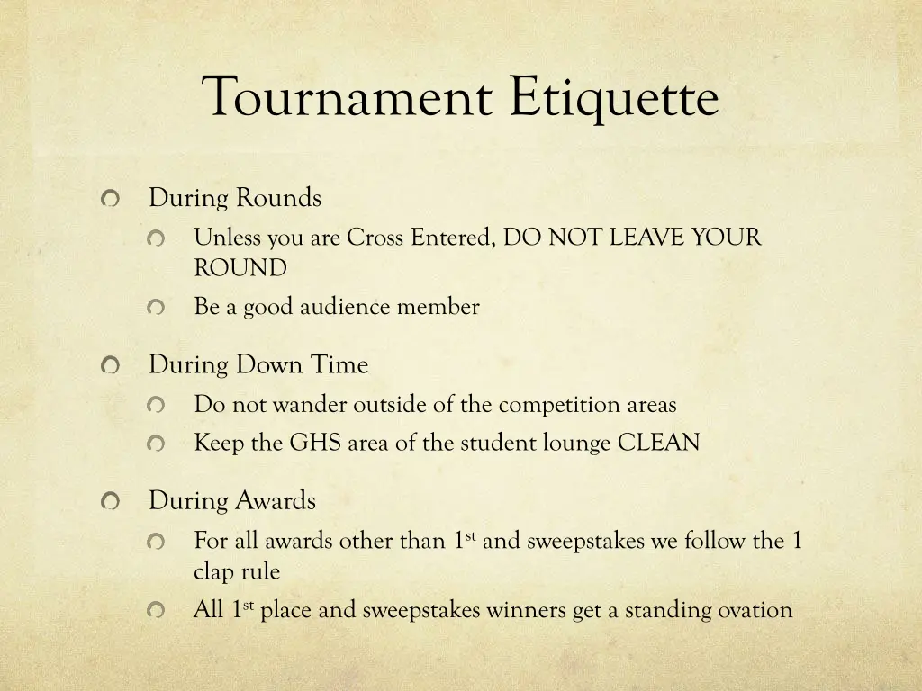 tournament etiquette
