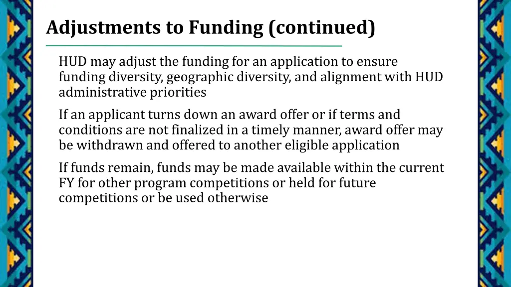 adjustments to funding continued
