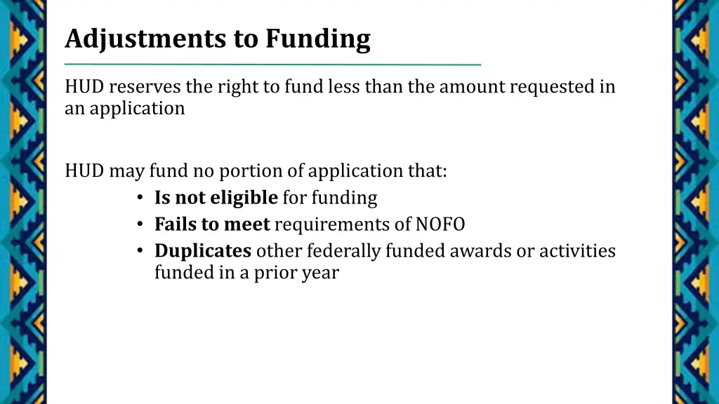 adjustments to funding