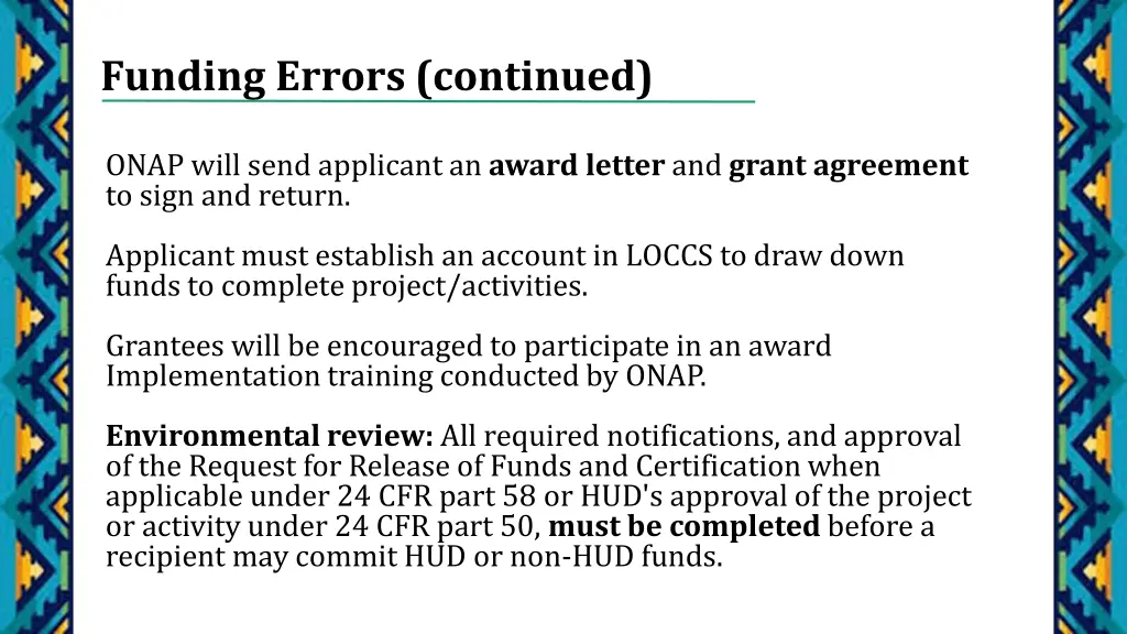 funding errors continued