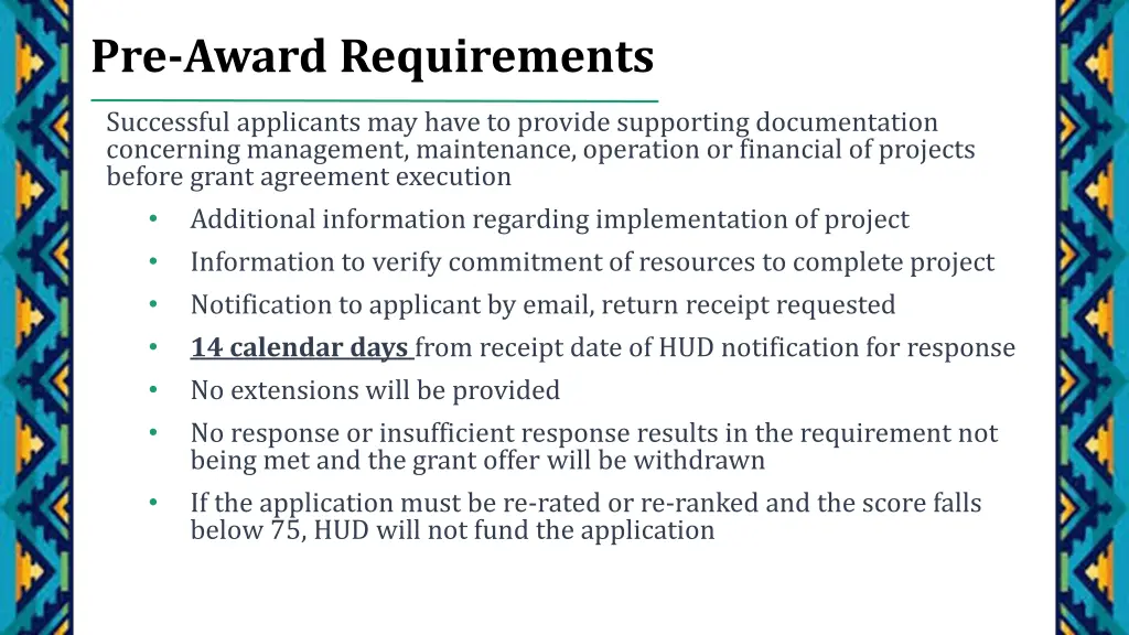 pre award requirements