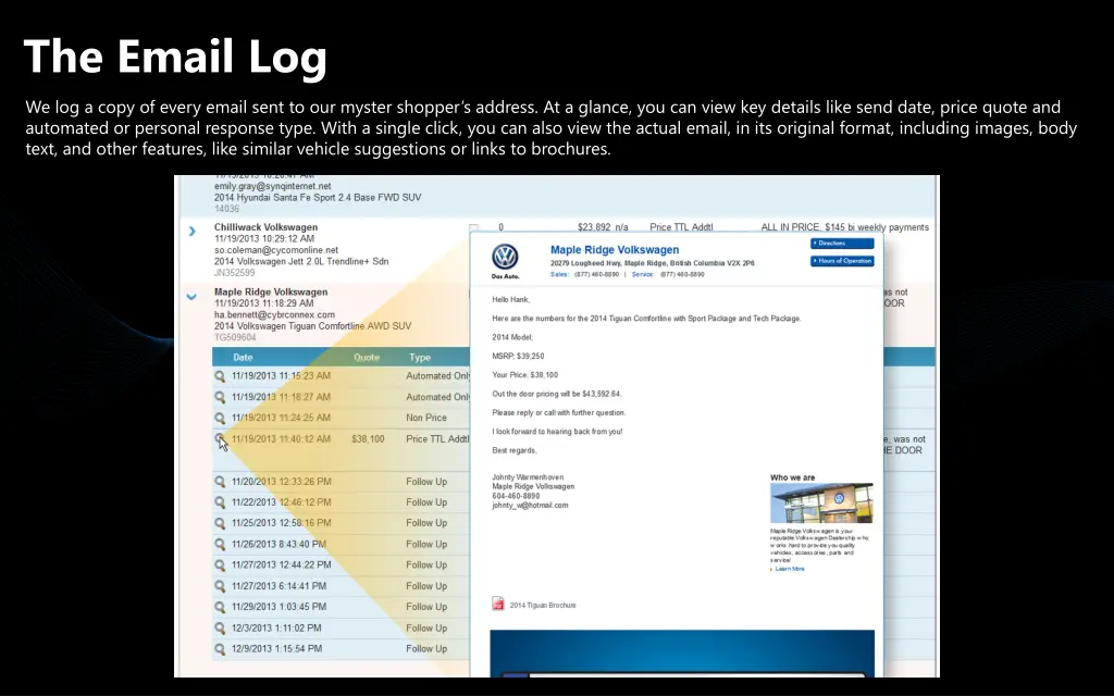 the email log