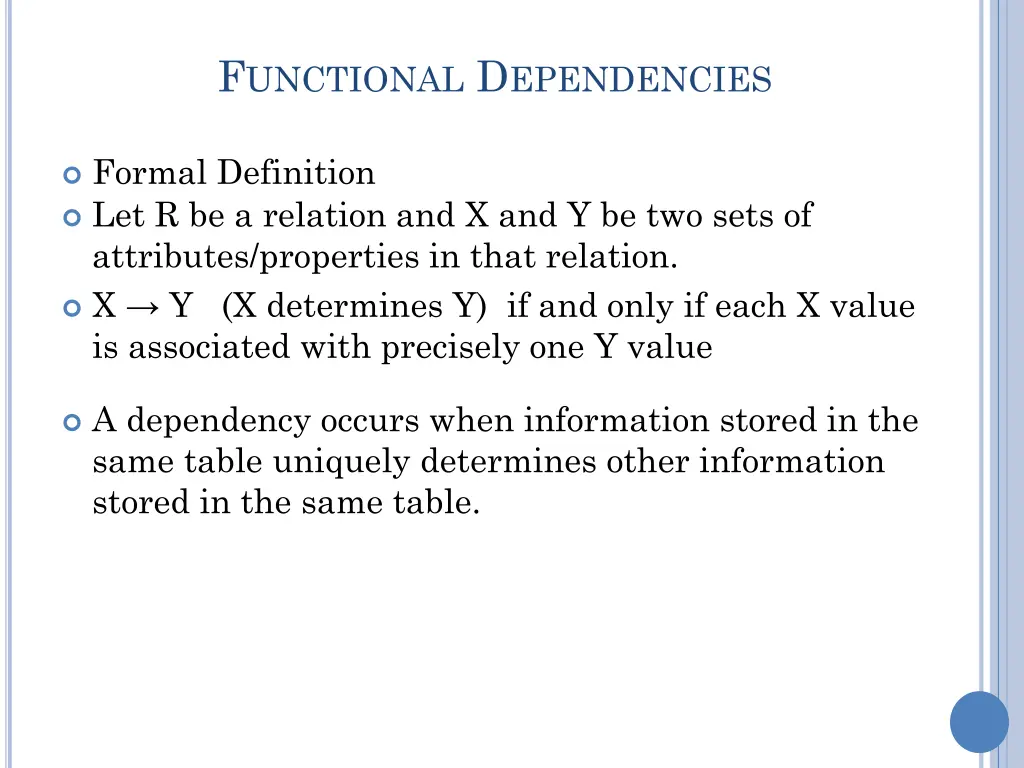f unctional d ependencies