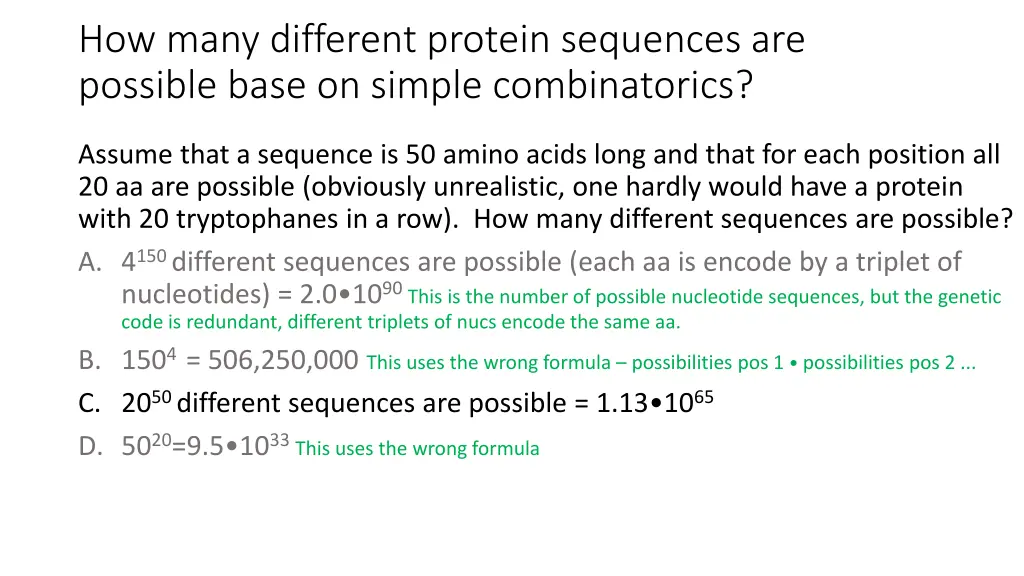 how many different protein sequences are possible 1