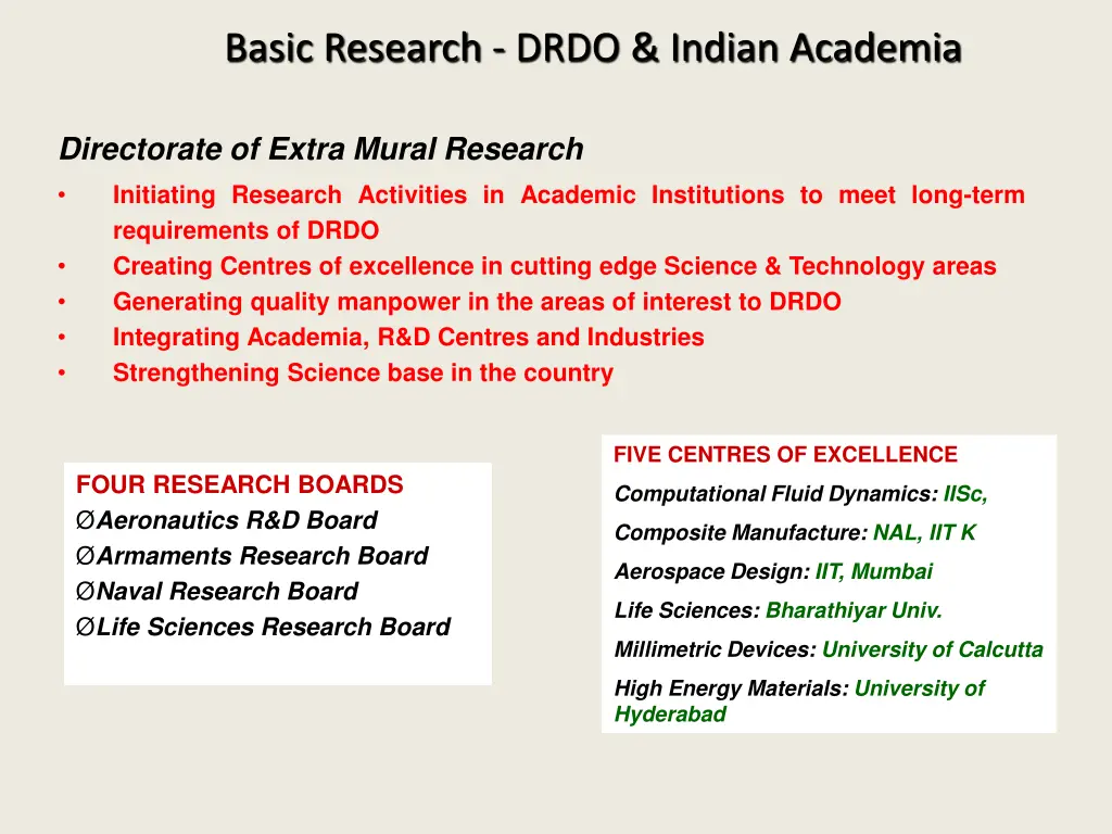 basic research drdo indian academia
