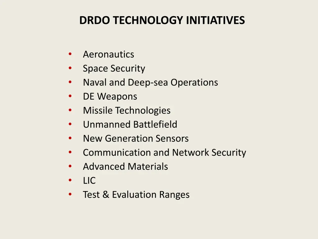 drdo technology initiatives