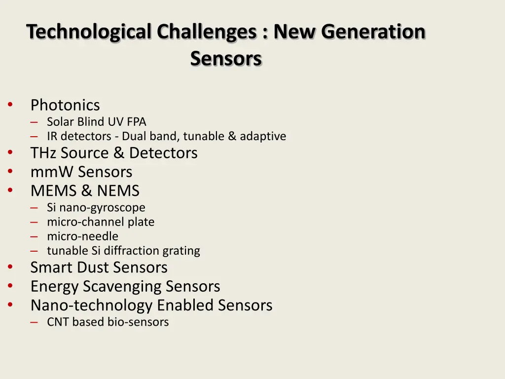 technological challenges new generation sensors