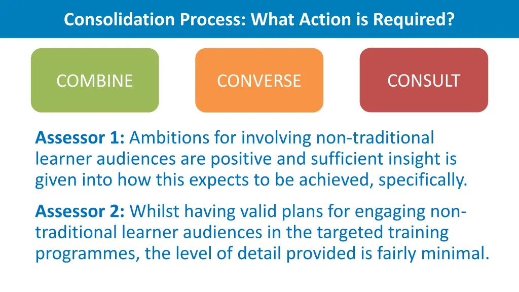 consolidation process what action is required 1