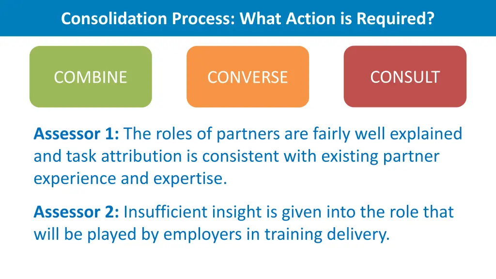consolidation process what action is required 2