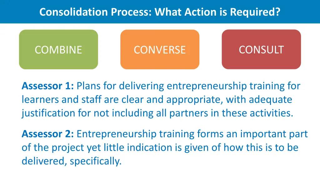 consolidation process what action is required 3