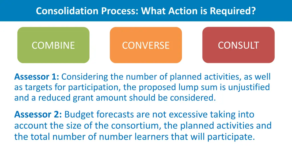 consolidation process what action is required 4