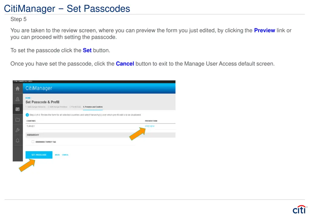 citimanager set passcodes step 5