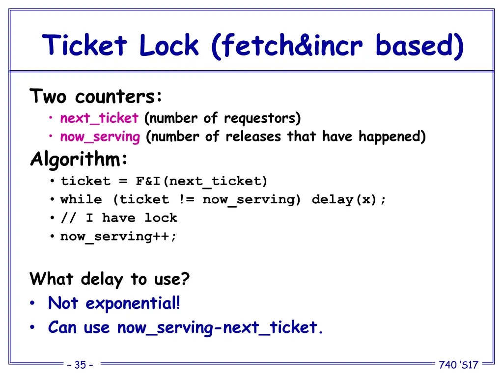 ticket lock fetch incr based 1