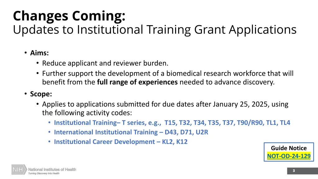 changes coming updates to institutional training