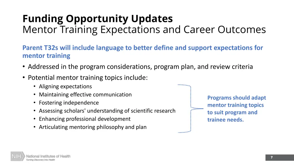 funding opportunity updates mentor training