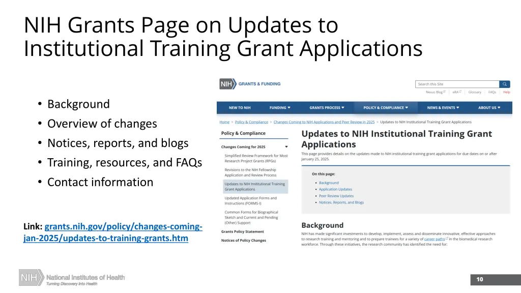 nih grants page on updates to institutional