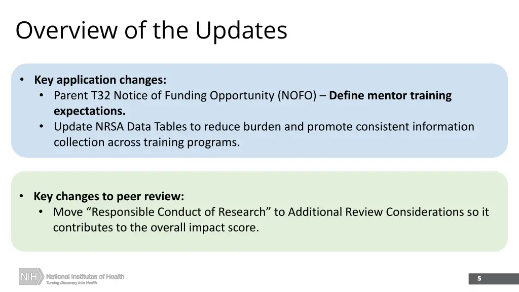 overview of the updates