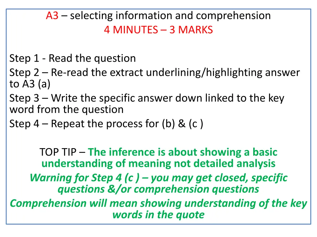 a3 selecting information and comprehension