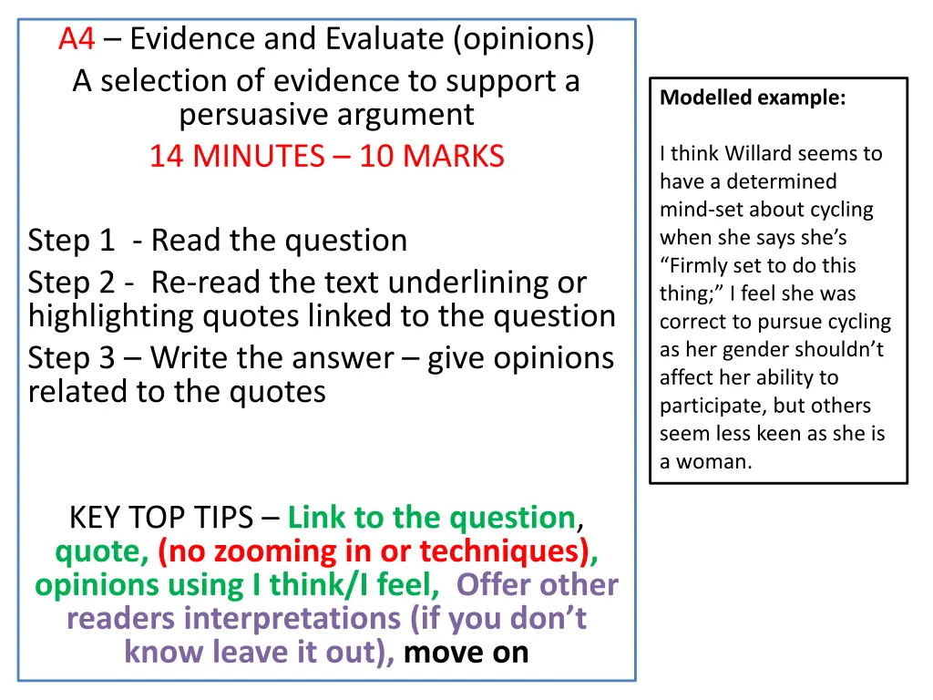 a4 evidence and evaluate opinions a selection