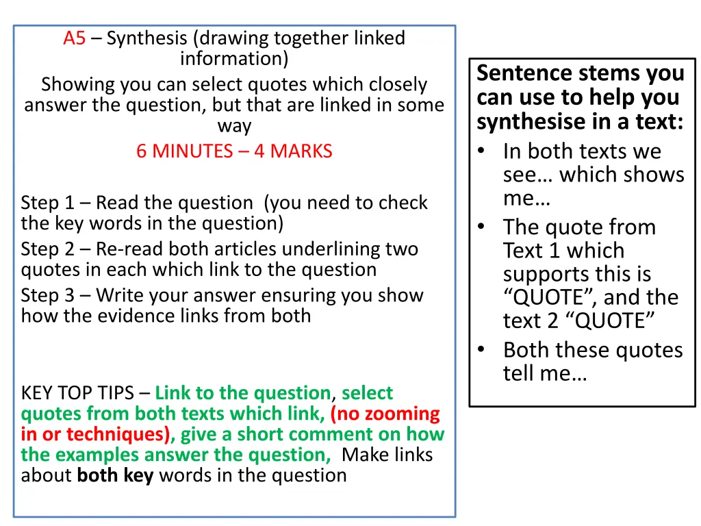 a5 synthesis drawing together linked information