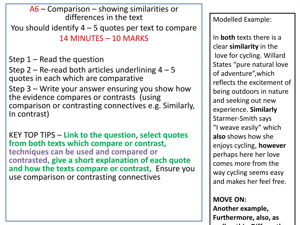 a6 comparison showing similarities or differences