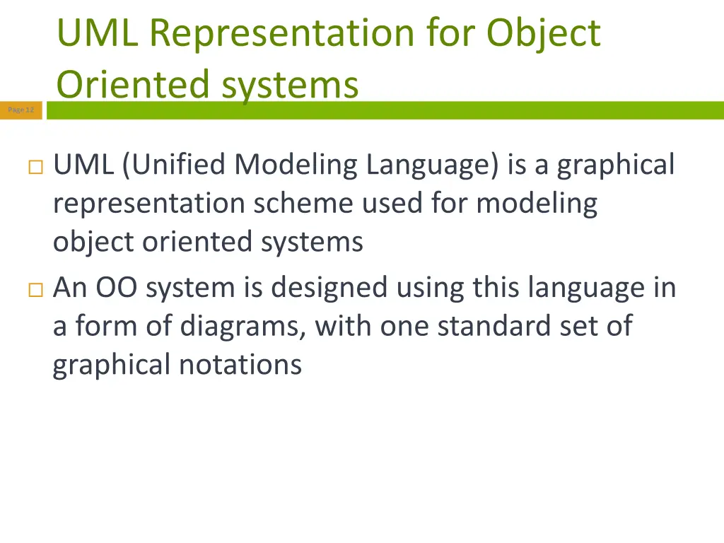uml representation for object oriented systems