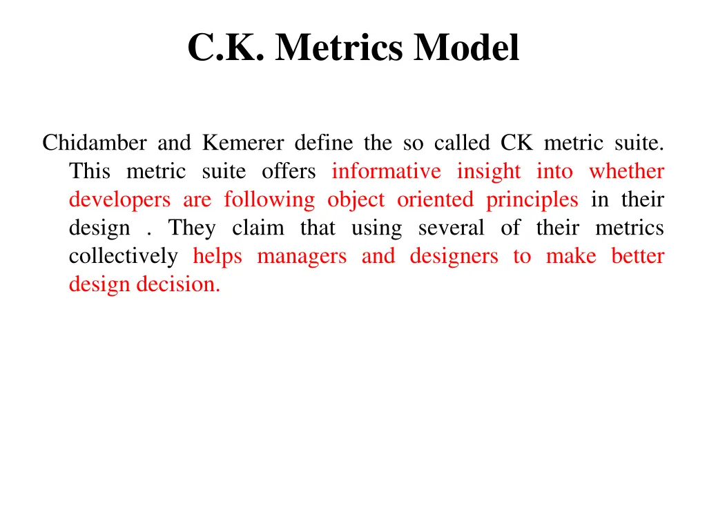 c k metrics model