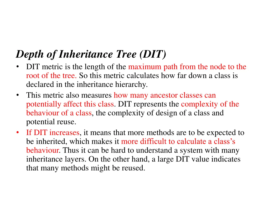 depth of inheritance tree dit dit metric