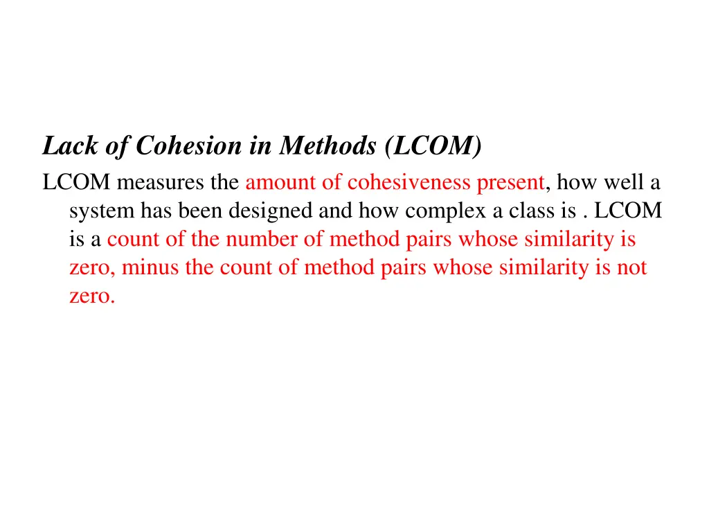 lack of cohesion in methods lcom lcom measures
