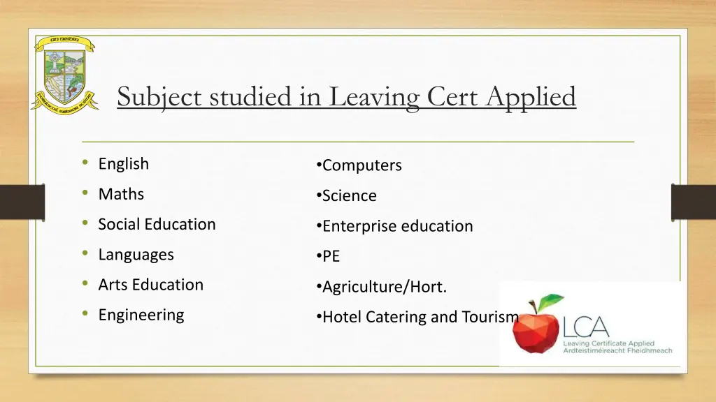 subject studied in leaving cert applied