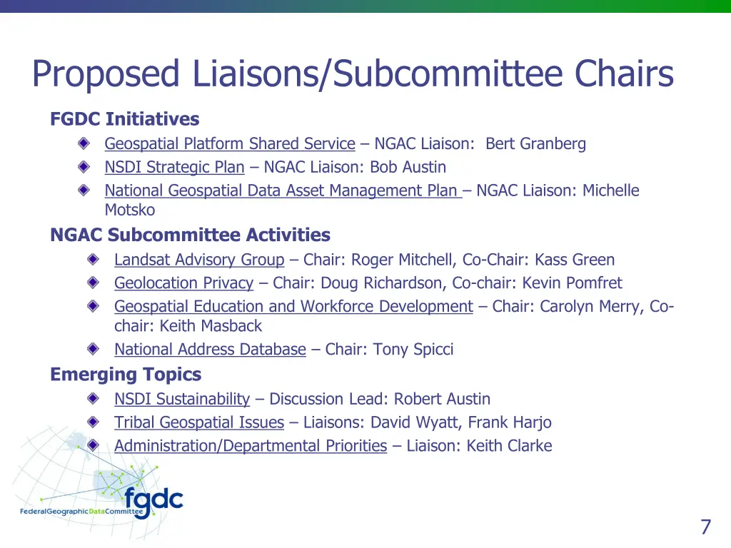 proposed liaisons subcommittee chairs