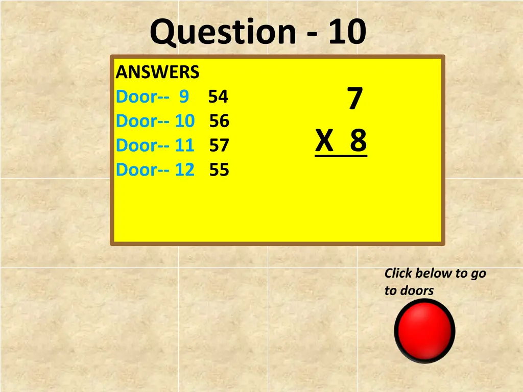 question 10 answers door 9 54 door 10 56 door