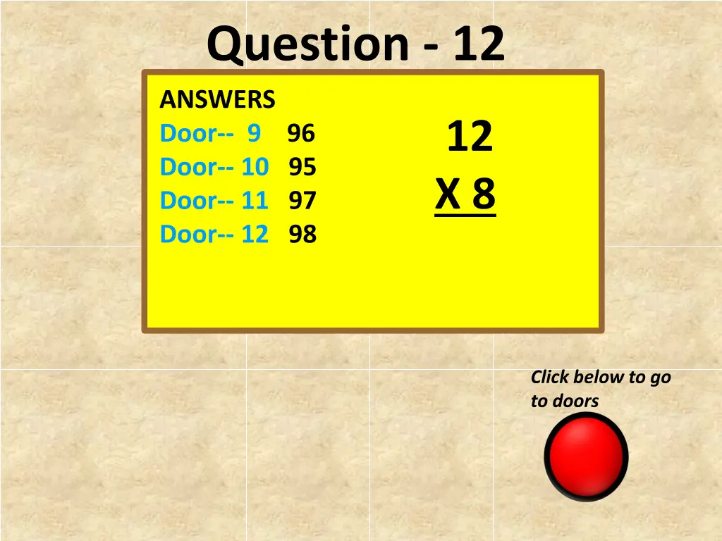 question 12 answers door 9 96 door 10 95 door