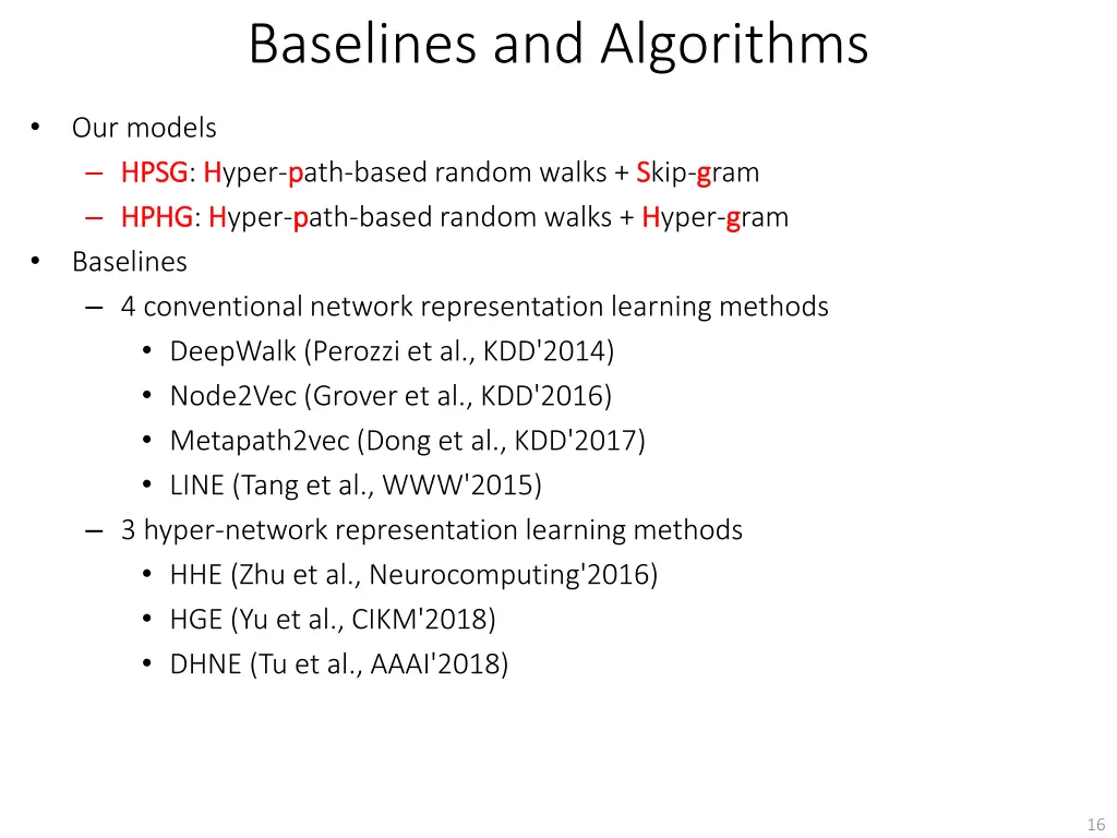 baselines and algorithms