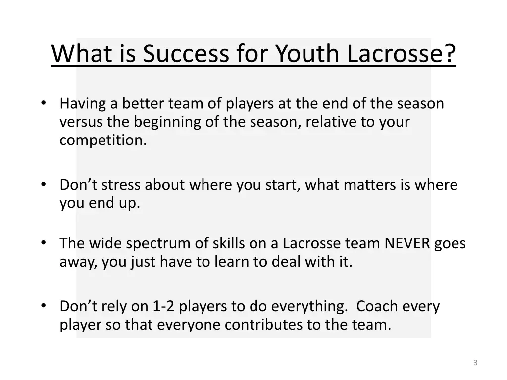 what is success for youth lacrosse