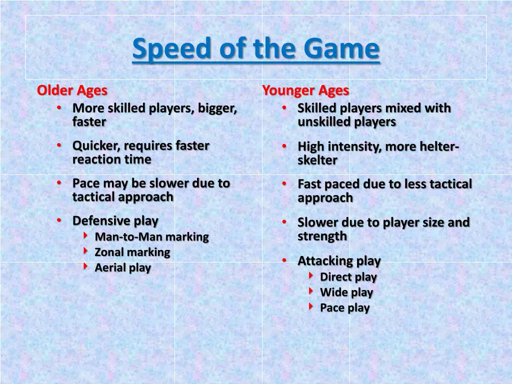 speed of the game