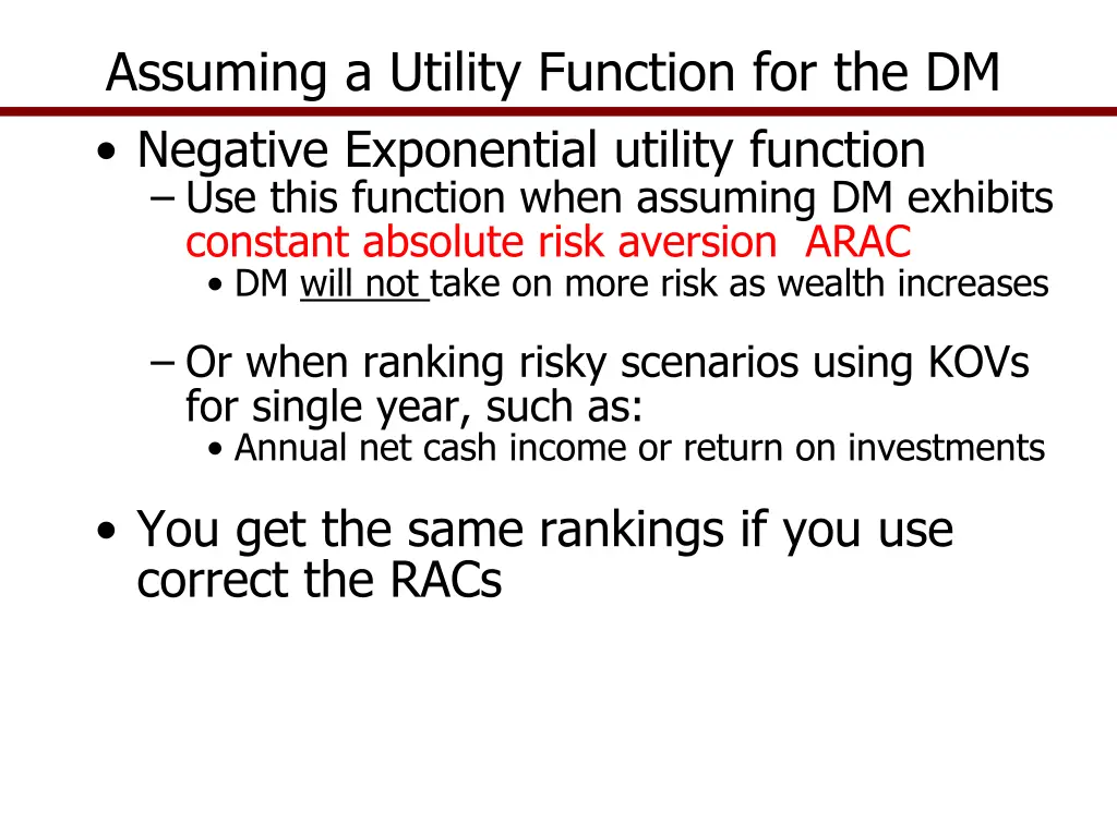 assuming a utility function for the dm 1