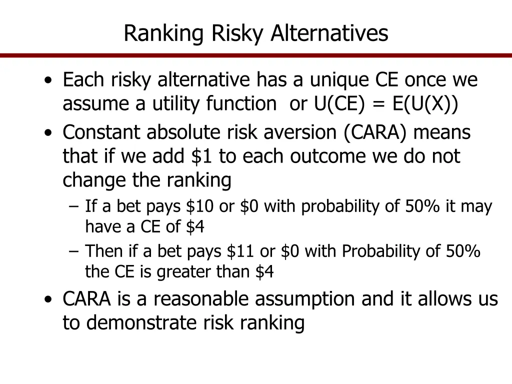 ranking risky alternatives 1