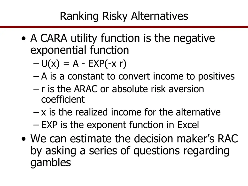 ranking risky alternatives 2