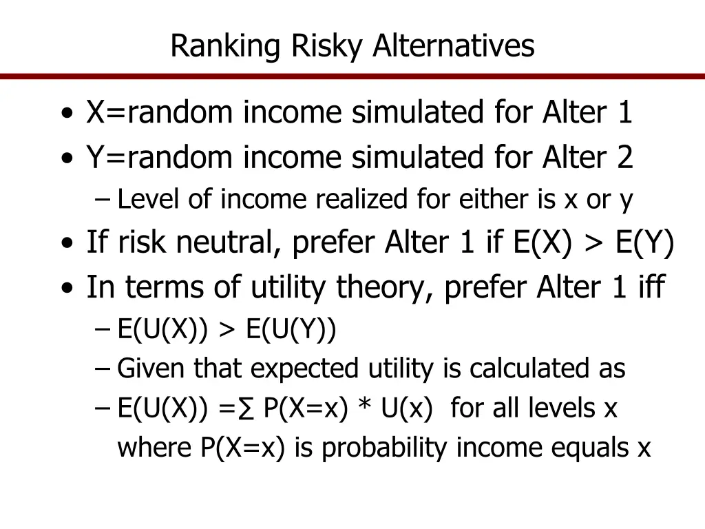 ranking risky alternatives