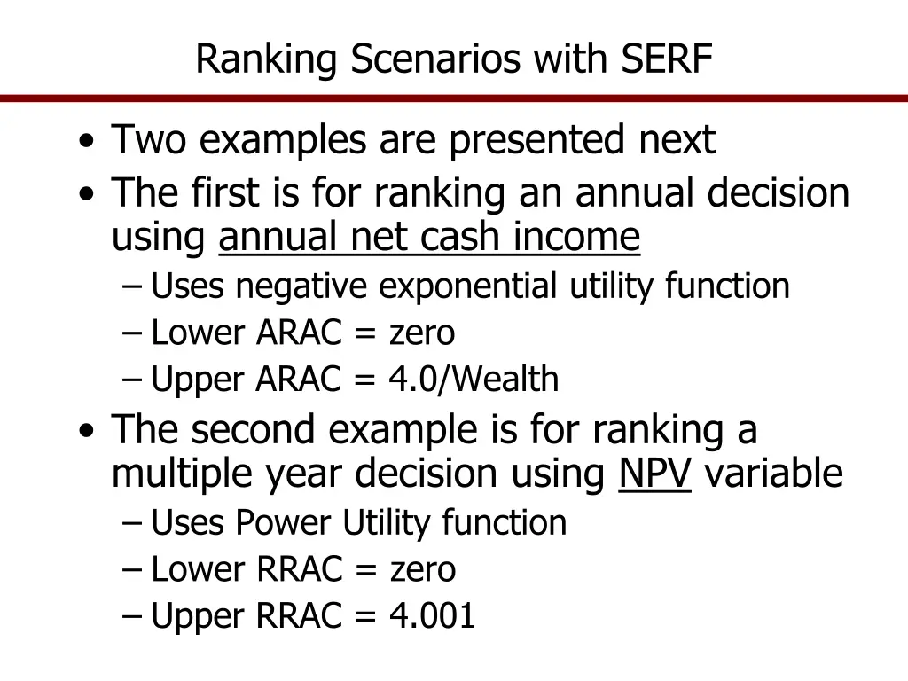 ranking scenarios with serf 1