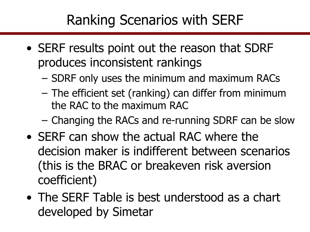ranking scenarios with serf