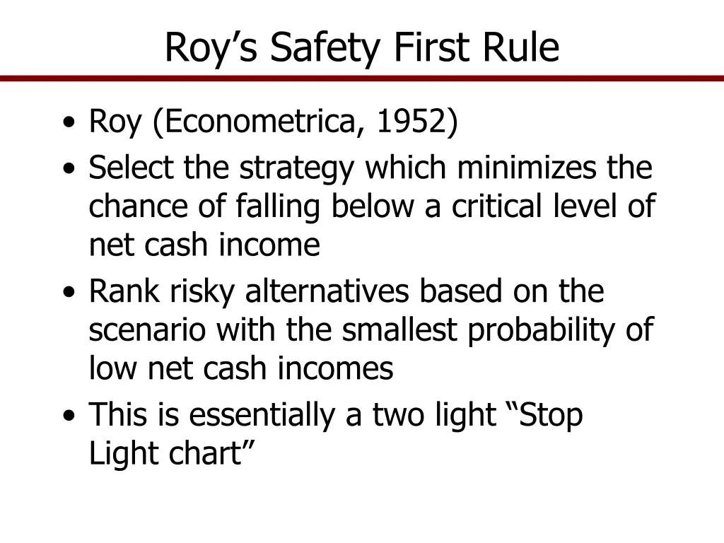 roy s safety first rule