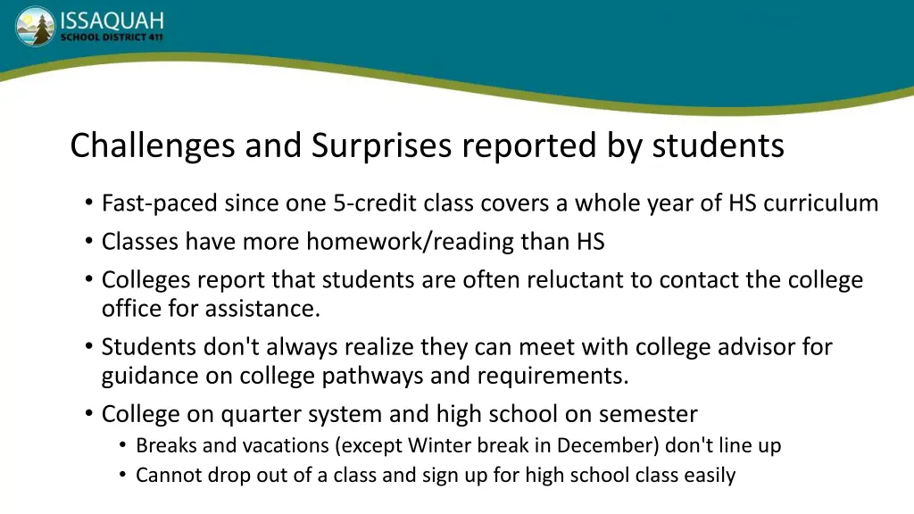 challenges and surprises reported by students