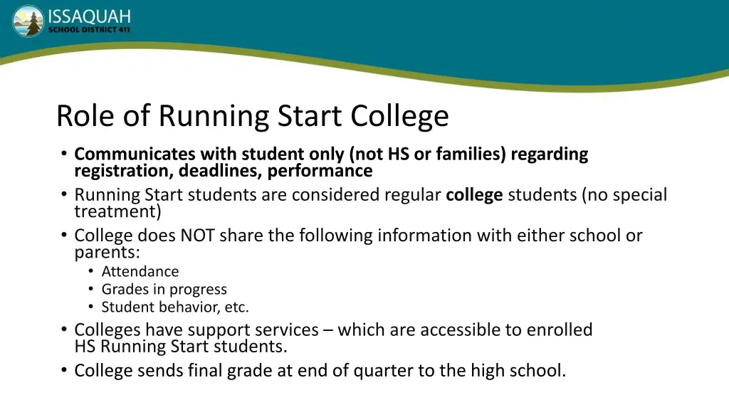 role of running start college communicates with