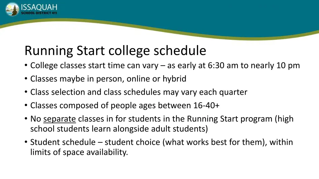 running start college schedule college classes